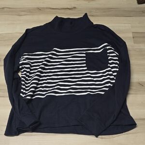 Croft & Barrow Navy and White Turtleneck Top